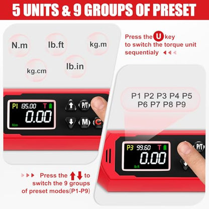 SUERCUP 1/2" Adjustable Digital Torque Wrench (1.5-99.6Ft.Lb/2-135N.m) | Interchangeable 14x18mm Head with 42mm Jaw & 1/2" Ratchet, Vibration, Buzzer & LED Flash, for HVAC, Flare Nut & Auto Repair - size: 1.5-99.6Ft.Lb/2-135N.m(14x18 mm)