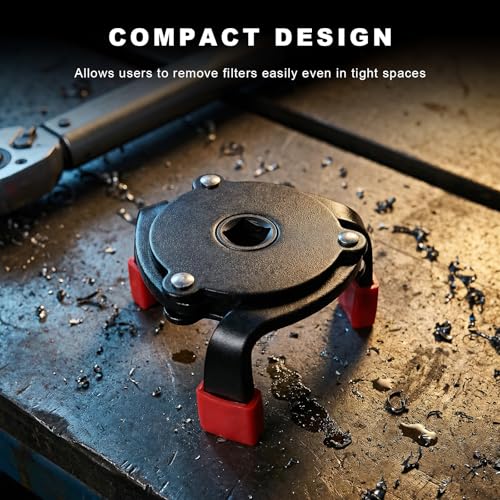 Universal Oil Filter Wrench, Adjustable 3-Jaw Auto Oil Filters Removal Tool with 1/2" to 3/8" Adapter, Heavy-Duty Engine Filter Change Tool Range 2.3" to 4.3" for Most Cars