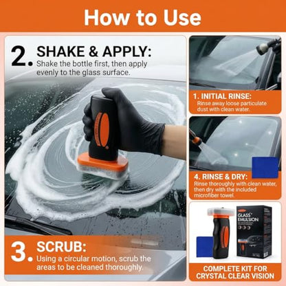 Glass Cleaner for Car Windshield - Oil Film Remover, Glass Emulsion Cleaner Kit with Microfiber Towel, Car Window Cleaner Removes Road Film Water Spots, Windshield Glass Guard Protection (100g)