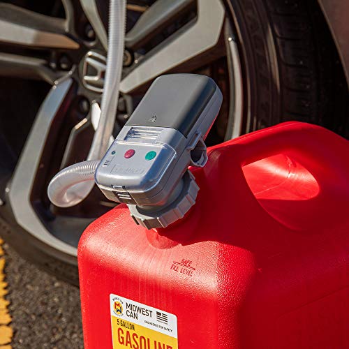 Deway Automatic Fuel Transfer Pump w/Auto-Stop, 2.4 GPM Flow Rate & AA Battery Powered, Advanced Adapter Fits All Size Gas Cans, Extra Long Hose, Portable Liquid Pump for Gasoline, Diesel Fuel & More - style: Auto Stop Nozzle w/ 39" Plastic Hose