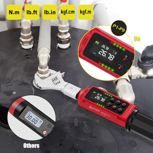 ANPUDS Adjustable Digital Torque Wrench, 0.66-44.29 Ft.lb, ±1% Accuracy | 0.9-60 Nm, 35mm Jaw & 3/8" Ratchet, 9×12mm Open End, Vibration, Buzzer and LED Indicator for for HVAC, Motorcycle, Plumbing - size: 0.66-44.29 Ft.lb/0.9-60 Nm(9×12mm)