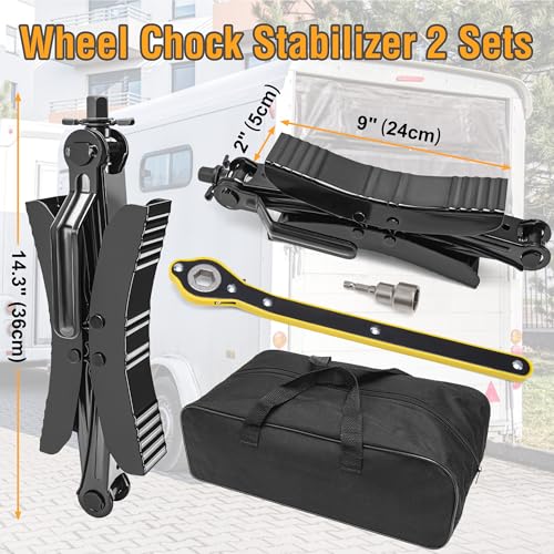 Lezcufer Camper Wheel Chock Stabilizer 2 Sets for RV Travel Trailer Heavy Duty X-Shaped RV Stabilizer Wheel Chock Anti-Move Tire Wheel Chock