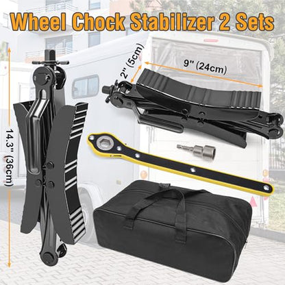 Lezcufer Camper Wheel Chock Stabilizer 2 Sets for RV Travel Trailer Heavy Duty X-Shaped RV Stabilizer Wheel Chock Anti-Move Tire Wheel Chock
