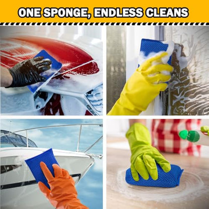 AIDEA Car Wash Sponge 6PK, Microfiber Large Bug and Tar Remover for Cars | Non Scratch Reusable Mesh Car Wash Sponges, Blue, 5.71*3.54*1.89 inch