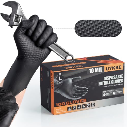 10 Mil HEAVY DUTY Nitrile Gloves Latex Free Rubber Disposable Gloves with Diamond Textured Mechanic BBQ Cooking Gloves - size: X-Large