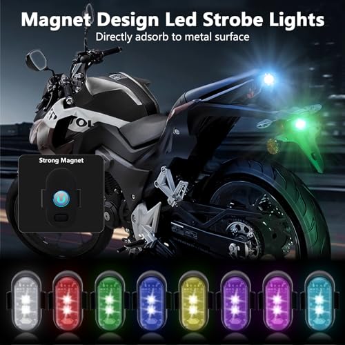 LECART 4 Pcs Magnetic Led Strobe Lights with Remote Control 8 Colors Wireless Led Anti Collision Lights Rechargeable Emergency Strobe Warning Flashing Lights for Cars Motorcycle Bike Drone Scooter