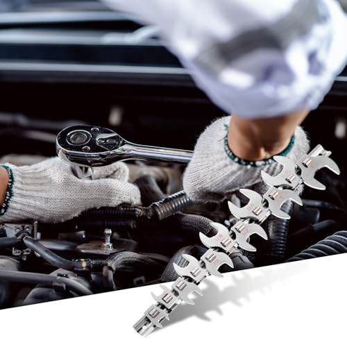 HARFINGTON 11pcs Drive Crowfoot Wrench Set 3/8" Crowfoot Flare Nut Wrench Set 3/8" - 1" Drive Fractional Crowfoot Wrench with Clip-on Organizer for Mechanics Automotive Repair Work