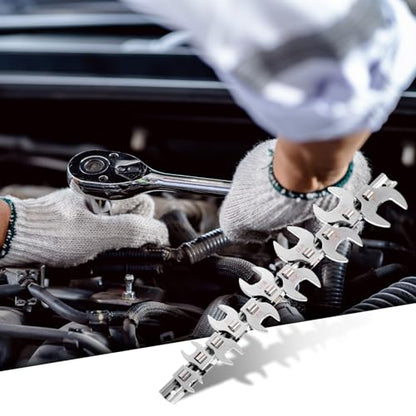 HARFINGTON 11pcs Drive Crowfoot Wrench Set 3/8" Crowfoot Flare Nut Wrench Set 3/8" - 1" Drive Fractional Crowfoot Wrench with Clip-on Organizer for Mechanics Automotive Repair Work