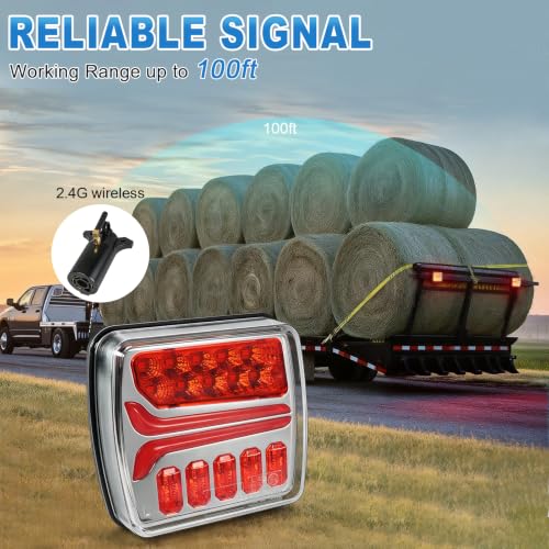 NeaLia CD033 Magnetic Wireless Trailer Lights, LED Tow Light Kit | Rechargeable, IP67 Waterproof, Brake/Turn/Running Signal for Truck, RV, Camper, Boat, Caravan - color: Amber
