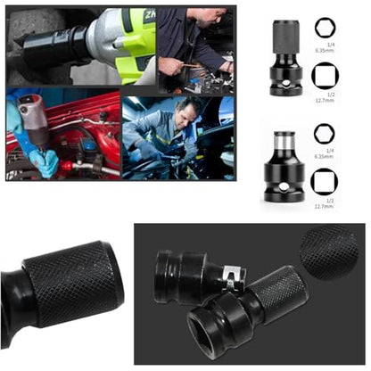 3 Pack Impact Wrench to Impact Driver Adapter 1/2 inch Square Drive to 1/4 inch Hex Socket Adapter Quick Release Screwdriver Bits Holders Chunk Converter for 1/2" Cordless Impact Wrench