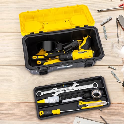 16 Inch Tool Box with Lock, 2-Layer Heavy-Duty Organizer with Removable Tray, Liftable Lid for Small Parts, 25lb Capacity & Carry Handle for Tools, Camping, Medical Supply Storage - size: 16”