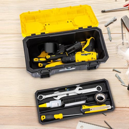 16 Inch Tool Box with Lock, 2-Layer Heavy-Duty Organizer with Removable Tray, Liftable Lid for Small Parts, 25lb Capacity & Carry Handle for Tools, Camping, Medical Supply Storage - size: 16”