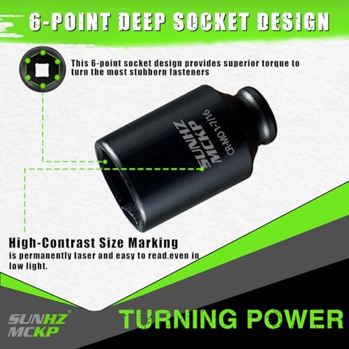SUNHZMCKP 1/2 Impact Socket, SAE 1-7/16 In Deep 6 Point Socket, CR-MO, Axle Nut Impact Grade Socket for Easy Removal (SAE 1-7/16) - color: Sae, size: 1-7/16 inch