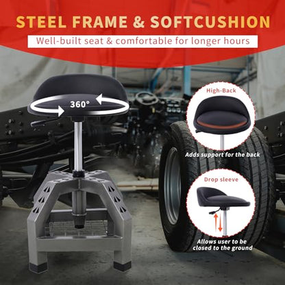 Rolling Shop Stool - 360 Swivel, Adjustable Height, Tool Tray Storage, 300 Lbs Capacity, Gray - color: Grey