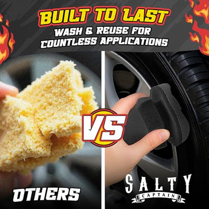 Salty Captain Tire Shine Applicator Pad – Ergonomic Hex-Grip Sponge for Easy, Mess-Free Application – Evenly Spreads Gel, Spray & Dressing – Durable for Professional Auto Detailing