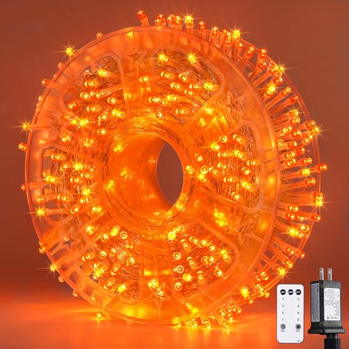 JMEXSUSS 400 LED Orange Lights for Halloween Decor, 132ft Orange String Lights Plug in with Remote, Halloween Light for Fall Room Garden Patio Party Haunted House Indoor Outdoor Decorations - color: Orange, size: 400 LED