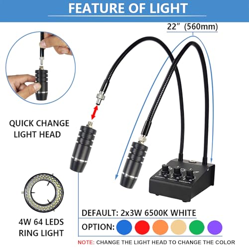 Microscope Light Source Dual Gooseneck Spotlight 3W 6500K for Lab, Industrial, Biological Stero Microscope Illuminator for Electronic PCB Watch Repair (Spotlight-A) - color: Spotlight-A