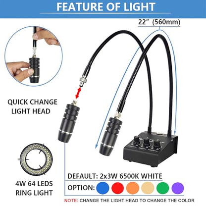Microscope Light Source Dual Gooseneck Spotlight 3W 6500K for Lab, Industrial, Biological Stero Microscope Illuminator for Electronic PCB Watch Repair (Spotlight-A) - color: Spotlight-A