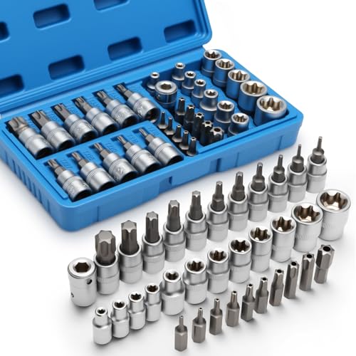 34-Piece 3/8'' Drive Torx Star Bit sockets CR-V E-Socket Set, E4-20, T10-60, Tamper Proof Set TT10-TT55, 5/16"F to 3/8"M adapter with Storage Case,S2 Steel, Ideal for Car,Trucks,Home Improvement - style: Torx Bit Socket