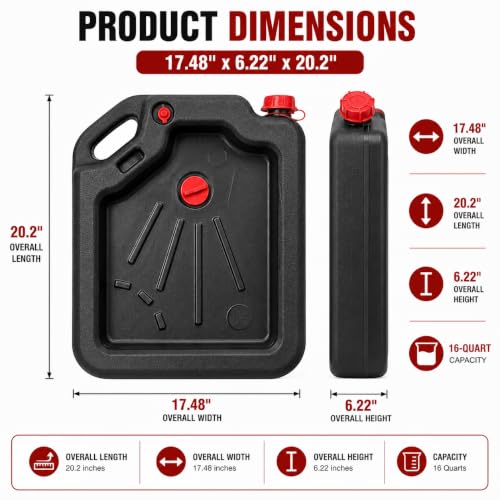 Oil Drain Pan, Low Profile Automotive Oil Change Catch Basin Container with Pour Spout and 2 Side Handles, Black (16 Quart) - size: 16 Quart