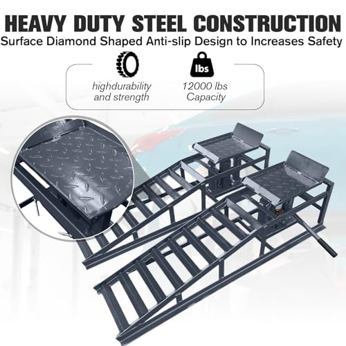 2 Pack Hydraulic Car Service Ramps,Low Profile Car Lift Service Ramps | 11000 Lbs (5 Tons), Car Lift Service Ramps Adjustable Lift Height 9.8" to 16.21",Vehicle Auto Garage for Oil Changes - size: Gray