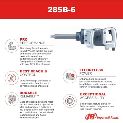 Ingersoll Rand 285B-6 1-Inch Cordless Pneumatic Impact Wrench with 6-Inch Extended Anvil and 2 Handles - style: 1 Inch Drive - 6 Inch Anvil