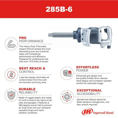 Ingersoll Rand 285B-6 1-Inch Cordless Pneumatic Impact Wrench with 6-Inch Extended Anvil and 2 Handles - style: 1 Inch Drive - 6 Inch Anvil