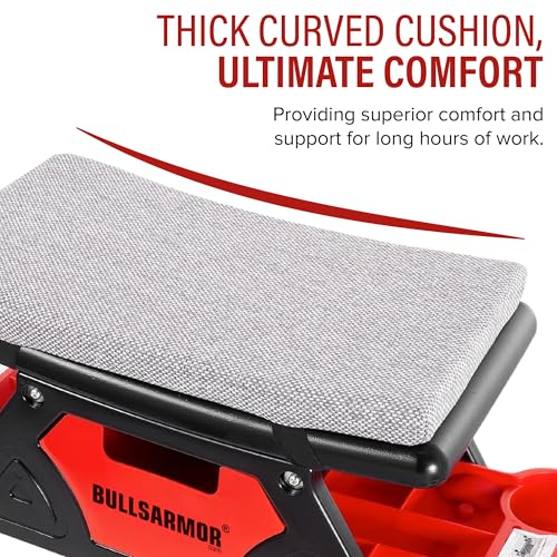 BullsArmor Rolling Mechanic Seat 300 LBS Capacity Creeper Stool with 4” Wheels Locks Heavy Duty Garage Chair with 3 Slide Out Tool Trays Drawer, Auto Repair Detailing Car Wrap Motorcycle Workshop DIY