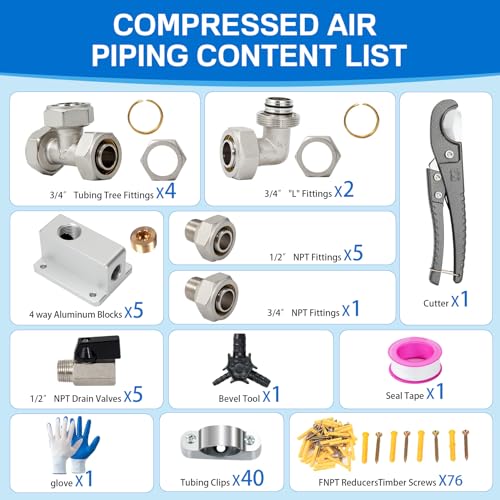 3/4"×100&200&300ft Compressed Air Line Kit for Shop/Garage, Hdpe-Aluminum Rapid Air System Includes Right Angle Fittings and Tee Fittings, Compressed Air Piping System Leak Proof&Easy to Install - size: 3/4"200FT
