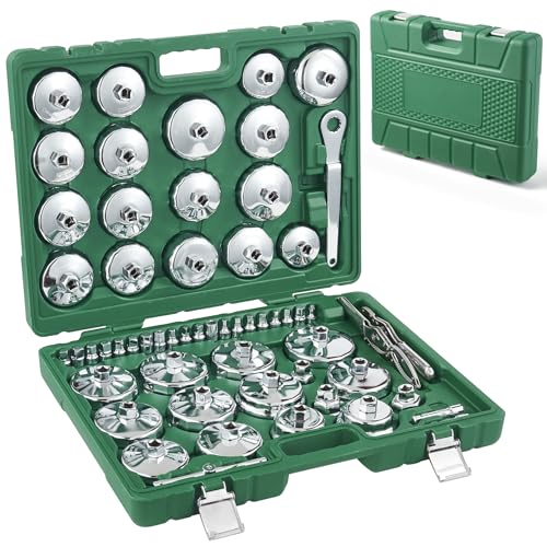 58PCS Oil Filter Wrench Set Stainless Steel 1/2" Drive Cup Remover Tool | Type Remover Tool with Drain Plug Sockets for Car, SUV(Green) - color: Green