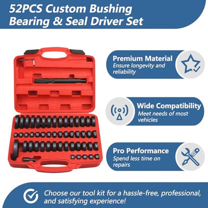 52 in 1 Custom Bushing Driver Set Custom Bushing Bearing & Seal Driver Set Installer Bush Removal Puller Bearing Press Tool Kit Transmission Wheel Axle Bearing Race Seal