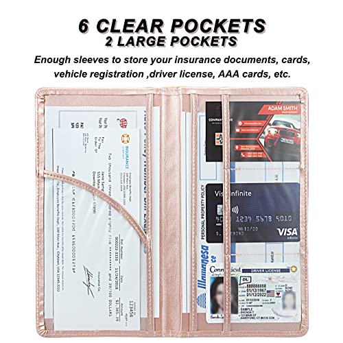 Car Registration and Insurance Holder, Premium Leather Insurance and Registration Holder,vehicle Glove Box Car Organizer, with Magnetic Shut for Cards, Driver License (Rose Gold) - color: 12-Rose Gold