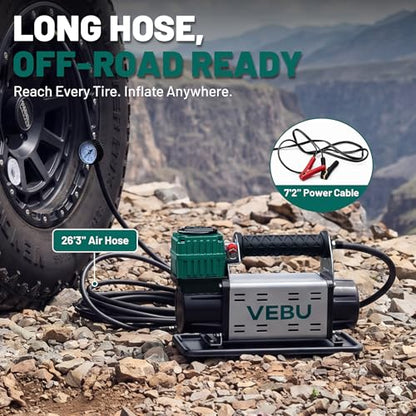 12V Air Compressor, 125PSI Tire Inflator with In-line Pressure Gauge, 5.65CFM Fast Inflation for Off-road Vehicles, Trucks, SUVs, RVs, ATVs, DC Power, Corded Electric - style: Single Cylinder + Inline Gauge