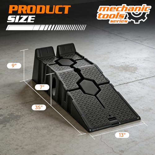 MoNiBloom Car Ramps Set of 2, Heavy-Duty 2.5 Ton (5000 lb) | Low-Profile Vehicles, 2-Stage Incline Ramps, Nestable & Portable Service Vehicle Ramp for Oil Changes