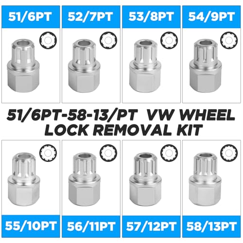 BELEY 23pcs Wheel Lock Lug Nut Remover Kit, Automotive Wheel Anti-Theft Screw Removal Key Socket Set with Adapter Compatible with VW (23pcs for VW)