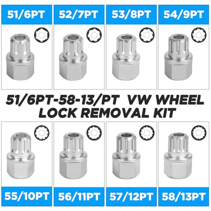 BELEY 23pcs Wheel Lock Lug Nut Remover Kit, Automotive Wheel Anti-Theft Screw Removal Key Socket Set with Adapter Compatible with VW (23pcs for VW)
