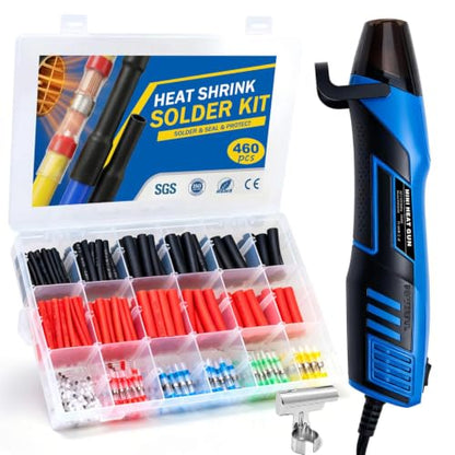 350W Mini Heat Gun for Heat Shrink Tubing, 460PCS 10-26 AWG Solder Seal Wire Connectors & Waterproof Shrink Tube Kit, Portable Hot Air Gun with 2-Temp Max 752°F (400°C) for Automotive, Wiring Repair - size: 460pcs (with heat gun)