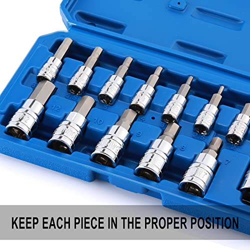 EMENTOL 13PCS Hex Bit Socket Set, Metric, CR-V, S2 Steel, 1/4", 3/8" and 1/2" Drive, Bit Socket Tool Kit, 2mm-14mm, Allen Bit Socket Kit - size: 13PCS (Metric)