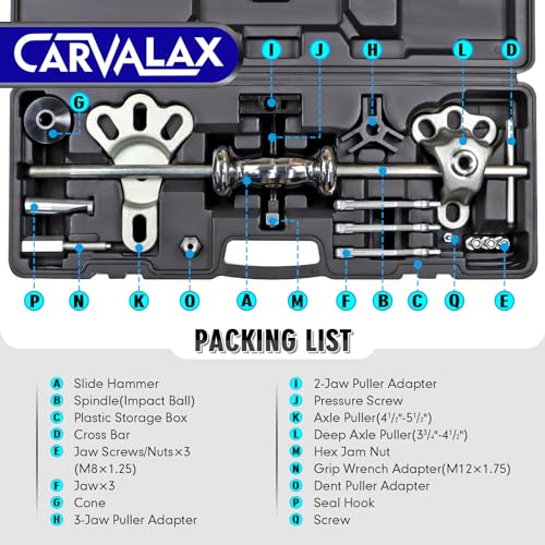 CARVALAX 9-Way Slide Hammer Puller Set | Auto Repair Kit for Hub, Bearing, Gear & Axle Extractor, Dent Removal, Heavy Duty 20-Piece w/Case - size: 9-Way