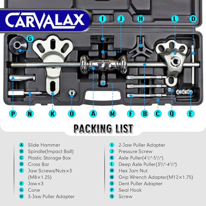CARVALAX 9-Way Slide Hammer Puller Set | Auto Repair Kit for Hub, Bearing, Gear & Axle Extractor, Dent Removal, Heavy Duty 20-Piece w/Case - size: 9-Way
