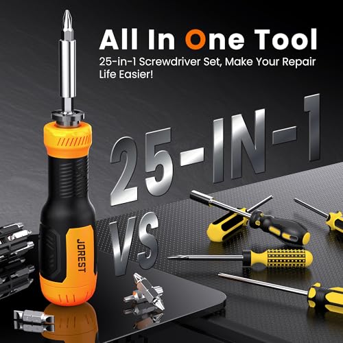 JOREST 25 in 1 Multi Screwdriver Set, Magnetic Multitool Screwdriver Tool All in One, Multibit Screwdriver with Torx, Flat Head, Phillips, Hex, Square, Portable Tool Kit for Daily Repairs