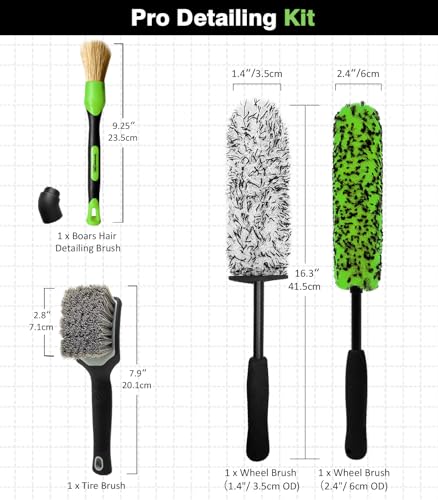 YeewayVeh 4PCS Car Wheel Cleaning Kit, 360° Bendable Wheel Brush with Premium Boar Hair Detailing Brush | Microfiber Scratch-Free Wheel and Tire Brush Kit for Cleaning Wheels,Tires - color: Green/White, size: 4-Pack