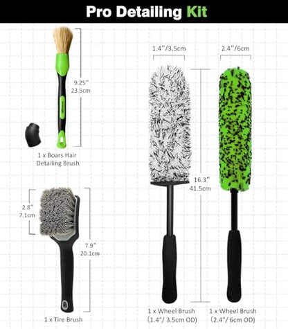 YeewayVeh 4PCS Car Wheel Cleaning Kit, 360° Bendable Wheel Brush with Premium Boar Hair Detailing Brush | Microfiber Scratch-Free Wheel and Tire Brush Kit for Cleaning Wheels,Tires - color: Green/White, size: 4-Pack