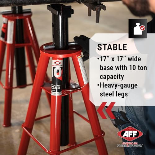AFF 10 Ton Pair of Jack Stands, Heavy Duty, Pinlock for Trucks & Equipment - size: High Height