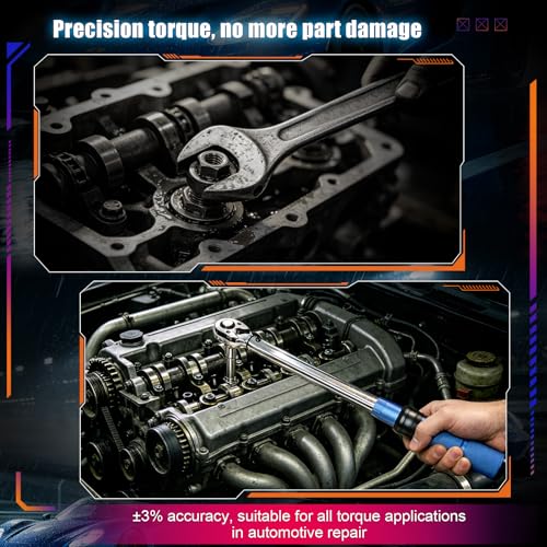 1/2 Inch Drive Click Torque Wrench 20-210Nm, 72-Tooth Adjustable Torque Wrench, ±3% High Precision CR-V Steel Heavy Duty for Automotive Car Repair, Motorcycle Maintenance, Home DIY & Industrial Use