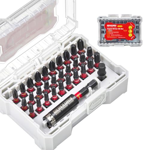 Geinxurn 32Pieces Impact Screwdriver Bits Set, S2 Steel Magnetic Phillips/Square/Torx Muliti Insert Bits Tips Set with Impact Bit Holder and 1/4”Socket Adapter(Beige Storage Box Case) - style: FQ032025-ABG