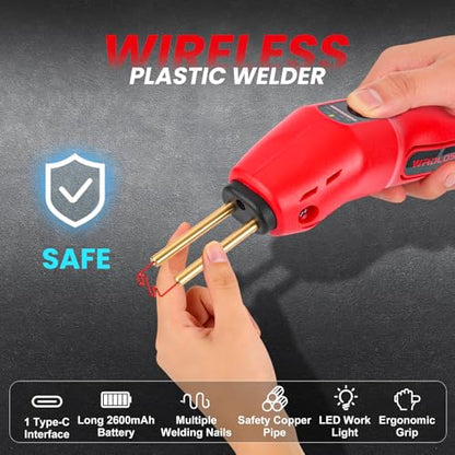 Cordless Plastic Welder, 2600mAh Battery & 3S Rapid Heat to 1380°F, USB-C Rechargeable Hot Stapler Kit with 400PCS Stainless Steel Staples & LED Light for Car Bumper, Kayak, Household Plastic Repair