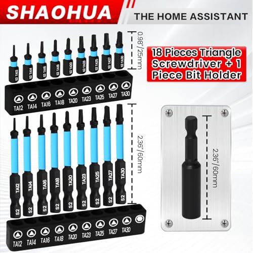 Triangle Screwdriver Bits, 19Pcs Triangle Head Screwdriver Bit Set, 25mm&60mm S2 Steel Magnetic Screwdriver Bits, 1/4" Hex-Shank Security Triangular Bits with Bit Extension Holder - style: B. Triangle Screwdriver Bits