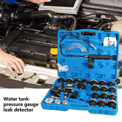 28 Pcs Universal Radiator Pressure Tester, Vacuum Type Cooling System Tool Kit w/Carrying Case, Coolant Pressure Tester Kit, Coolant Vacuum Refill Kit for Cooling System Blue