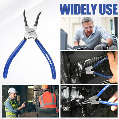 7-inch 4 Pcs Snap Ring Pliers Set, Circlip Pliers Kit, Straight/Bent Jaw, Internal/External Heavy Duty C Clip Pliers for Ring Remover Retaining,Blue - size: 7-inch Pliers Set Blue (4PCS)